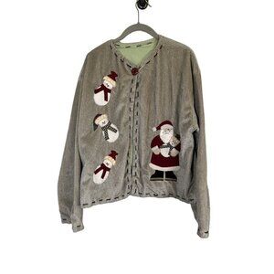 Jacket L Brown Holiday Santa Animal Print Western Boho Snowman Classic 80s
